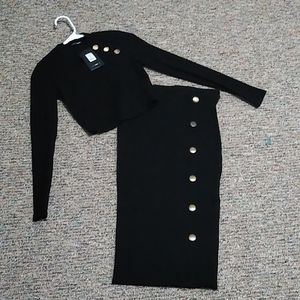 Fashion nova black two-piece dress with gold buttons new with tags.
